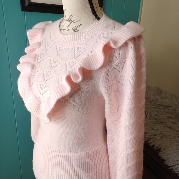 Miss Selfridge Pink Knit Frill Cute Bodycon Dress 6 - Picture 4 of 10